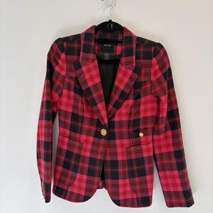 Smythe Hot Pink and Black Plaid Single-Button Blazer